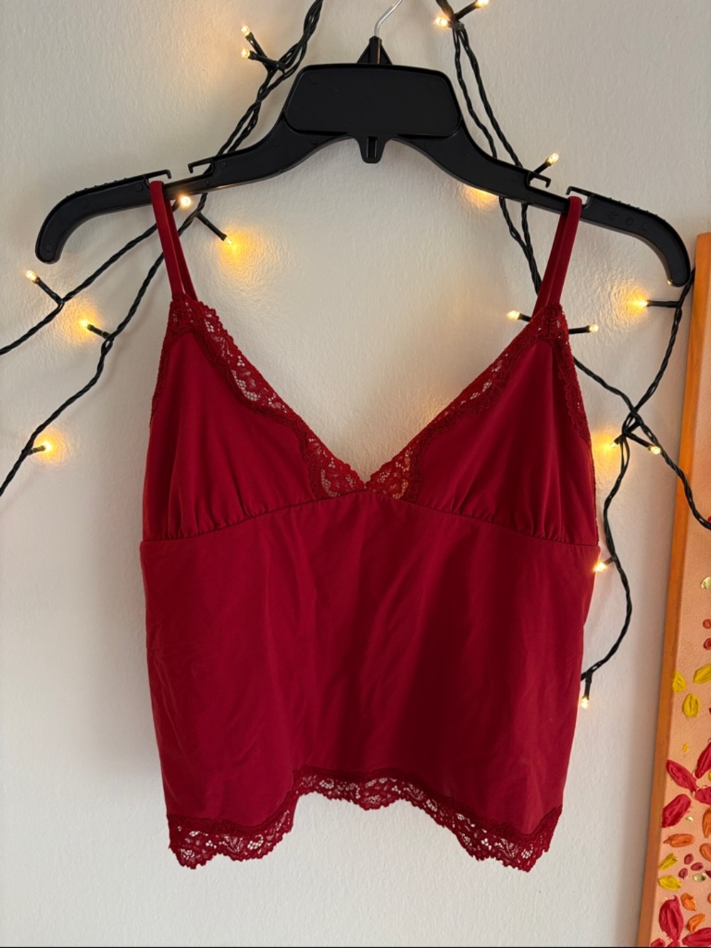 Skims Red Lace-Trim Cami Tank Top